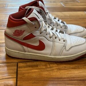 Nike Air Jordan Men's White and Red High-Top Sneakers